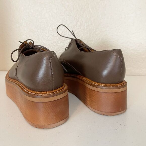 Robert Clergerie Brook wood effect chocolate brown leather Derby platforms 38.5 - Picture 7 of 9
